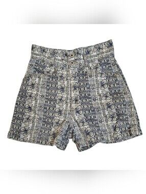 Vintage Grass Roots Beige & Navy Floral Cuffed Hem High Waisted Shorts 5/6 USA